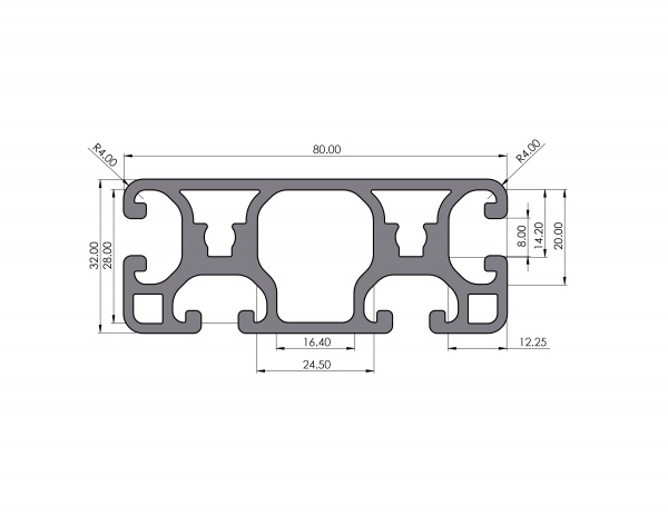 Aluminum profile 80x32 slightly groove 8 I-type